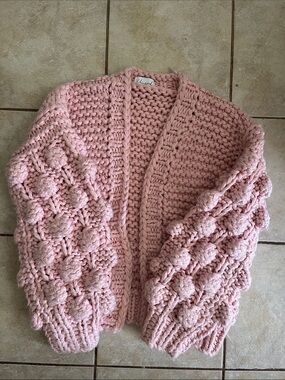 Chicwish Light Pink Chunky Bubble-Sleeve Knit Cardigan